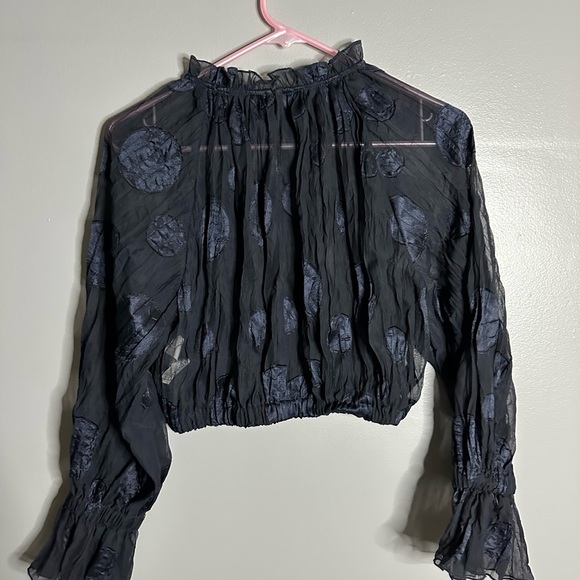 NWT ZARA long sleeve sheer crop blouse S - Picture 3 of 9